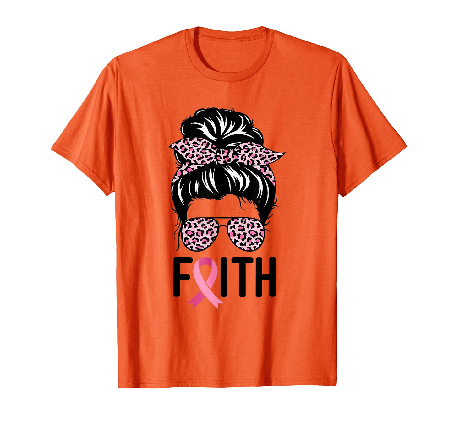 Faith Messy Bun Glasses Wear Pink Breast Cancer Awareness T-Shirt