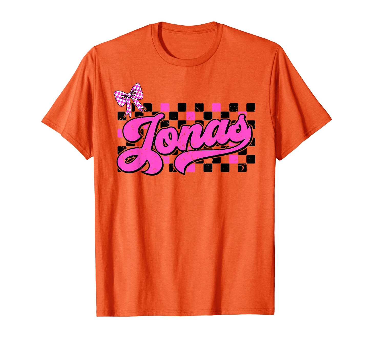 Jonas Checkered First Name I Love Jonas 80's Vintage Bow T-Shirt
