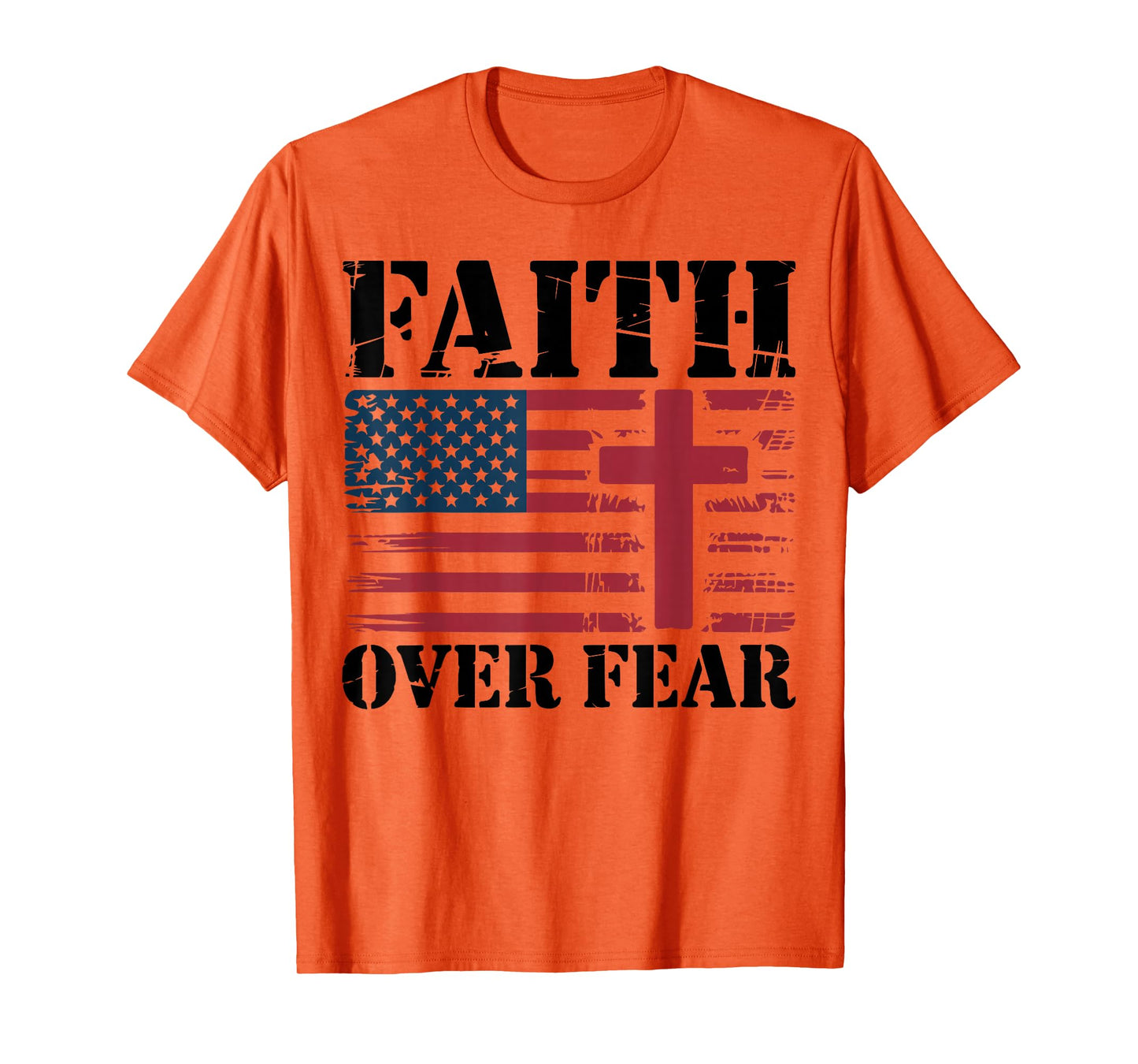 Mens Christian Patriotic Cross Faith Over Fear American Flag T-Shirt