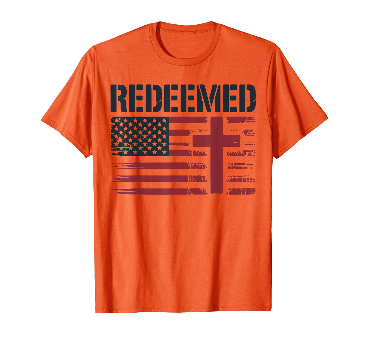 Men's Redeemed Christian Patriotic Cross Faith American Flag T-Shirt