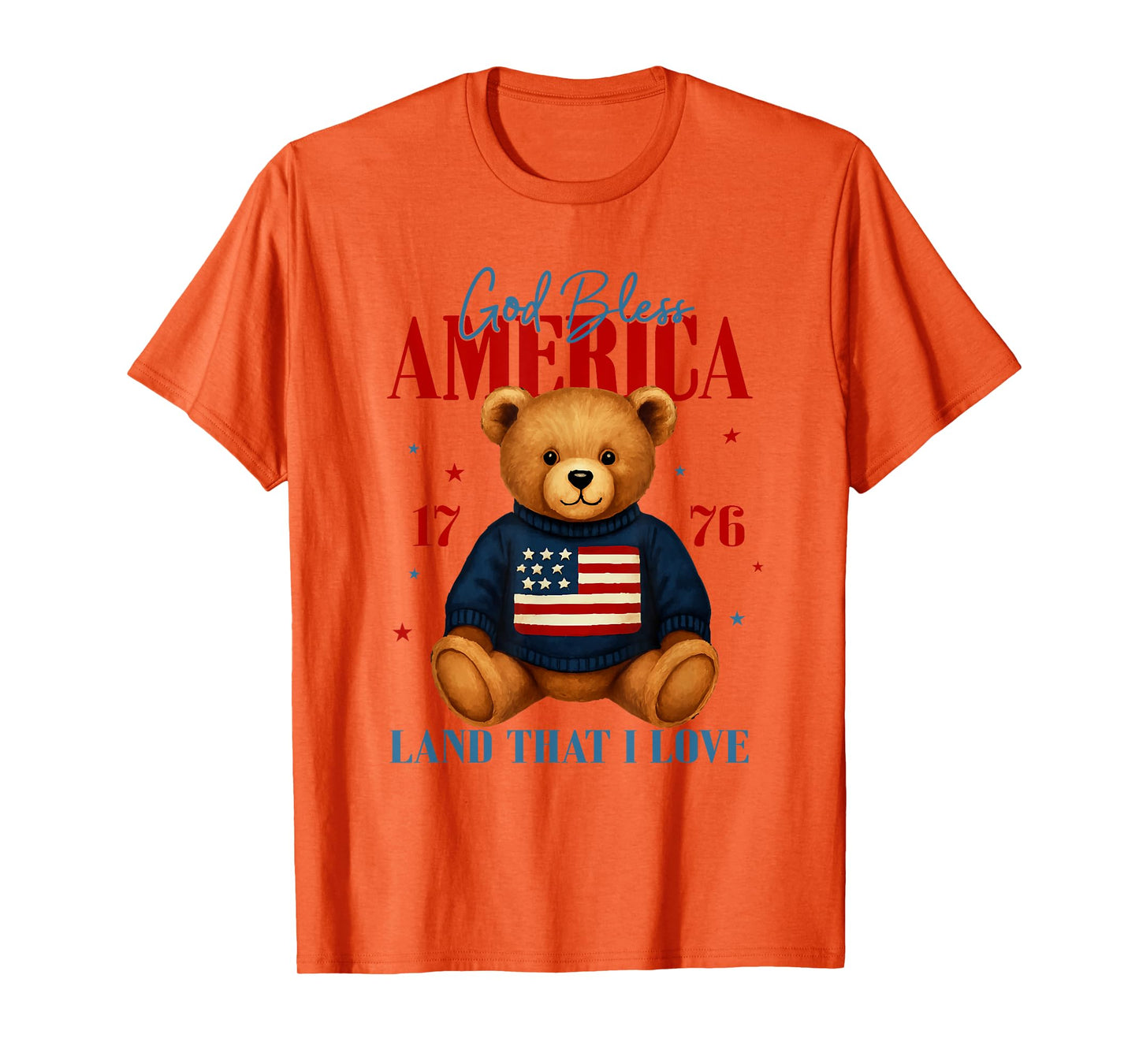 God Bless America Teddy Bear 4th of July USA Flag T-Shirt