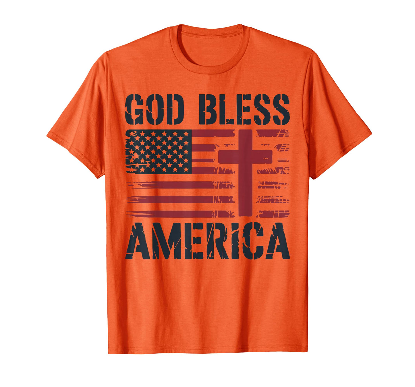 Mens God Bless American Flag Christian Patriotic Cross Jesus T-Shirt