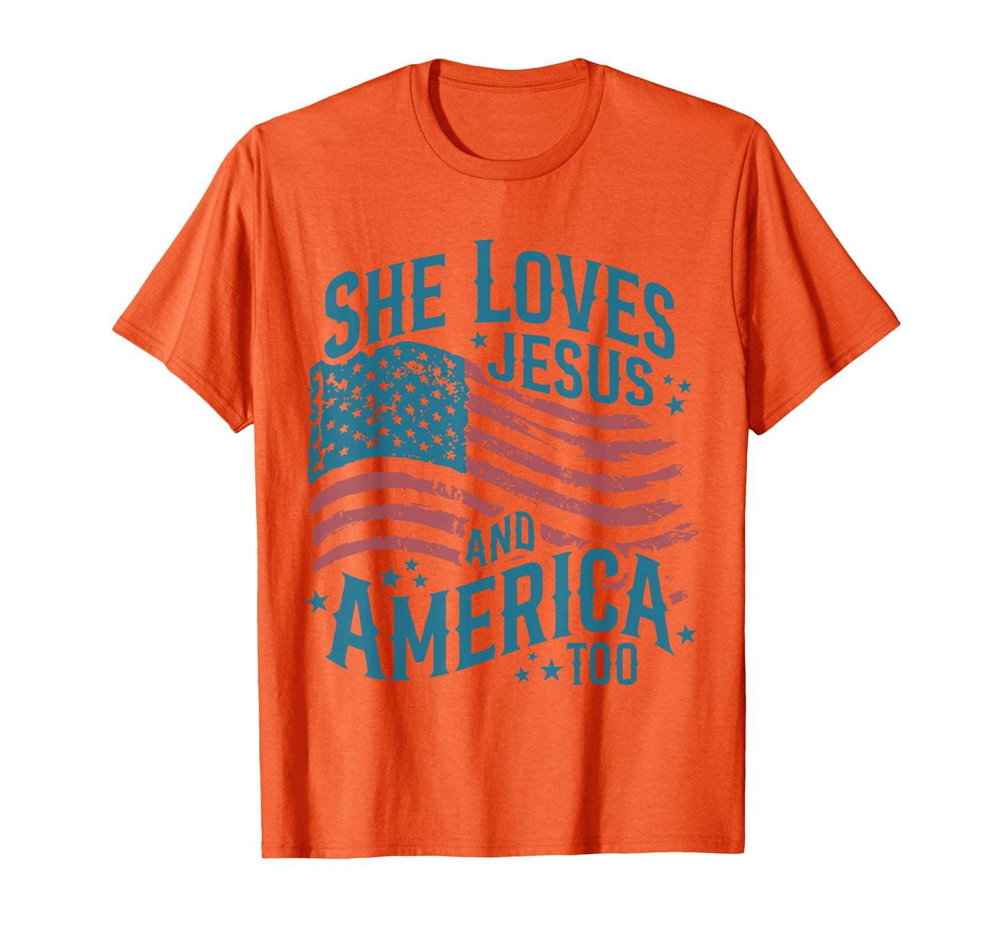 4th Of July She Loves Jesus And America Too Retro US Flag T-Shirt