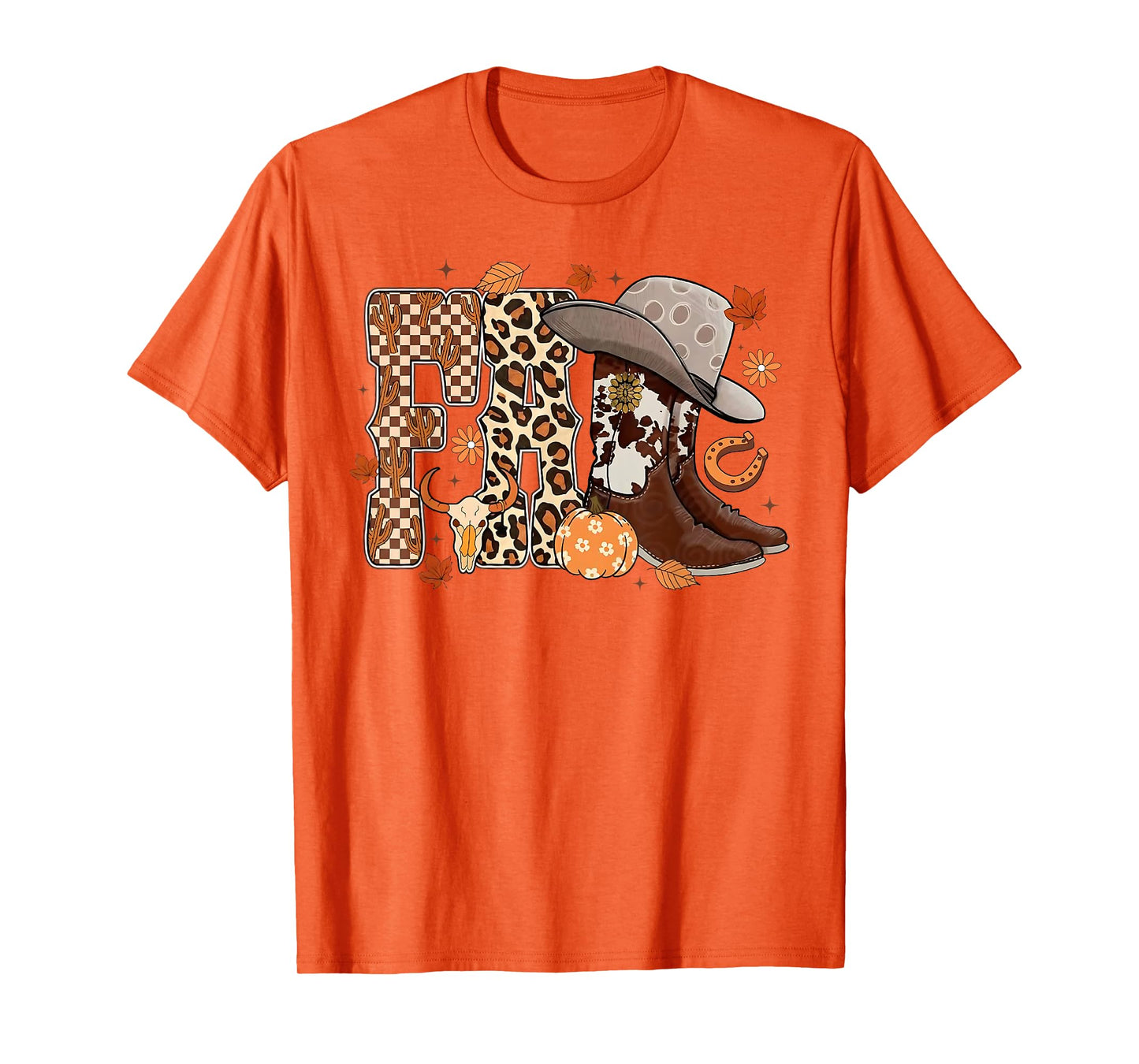 Howdy Western Boots Cowgirl Cowboy Checkered Fall Pumpkin T-Shirt
