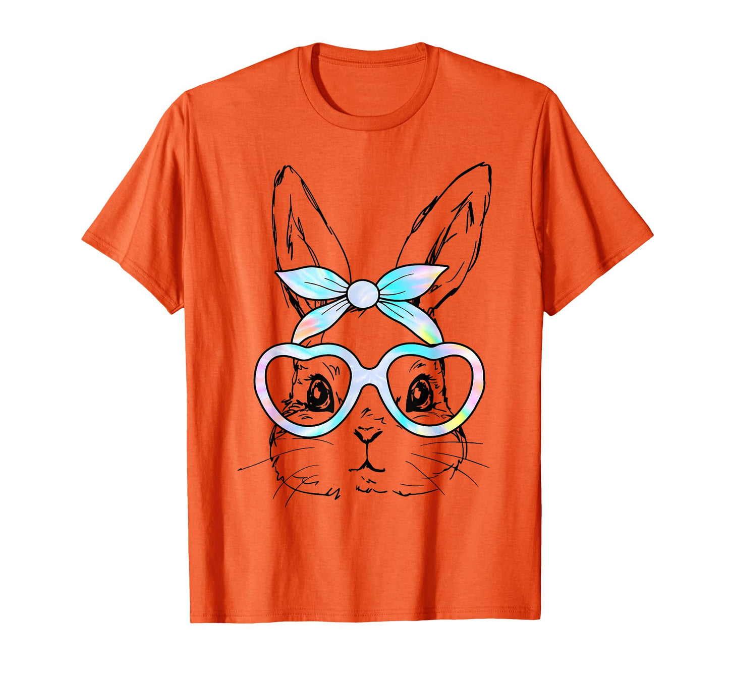 Cute Bunny Rabbit Face Tie Dye Glasses Girl Happy Easter Day T-Shirt