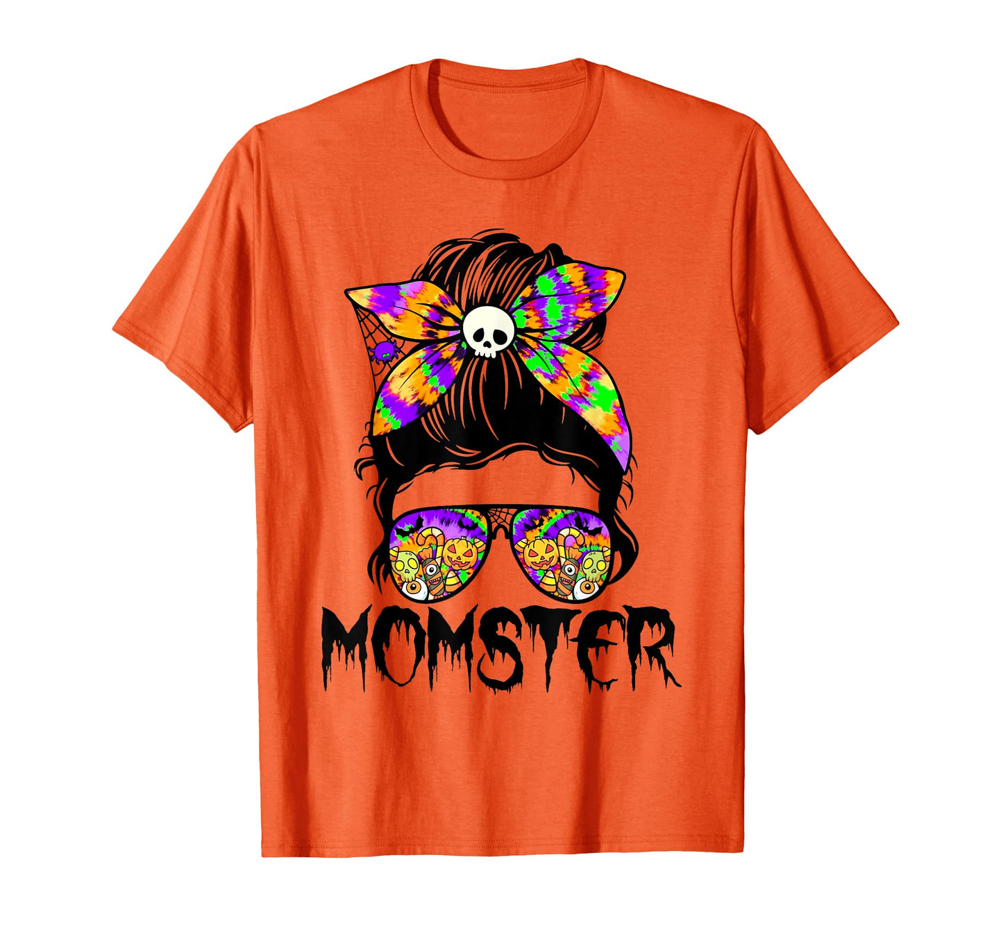 Momster Messy Bun Tie Dye Halloween Spooky Mom Life Women T-Shirt