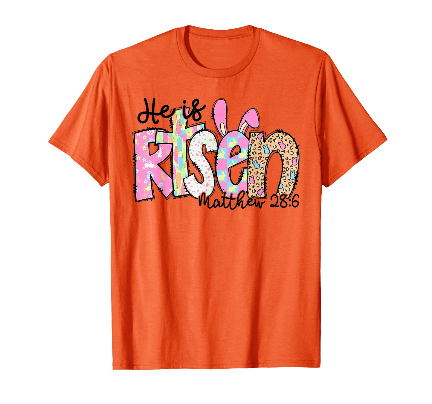 He Is Risen Bunny Christian Cross Happy Easter Day Men Women T-Shirt