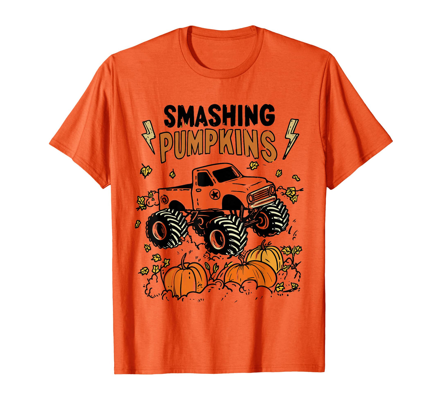 Retro Funny Monster Truck Smashing Pumpkin Boys Halloween T-Shirt