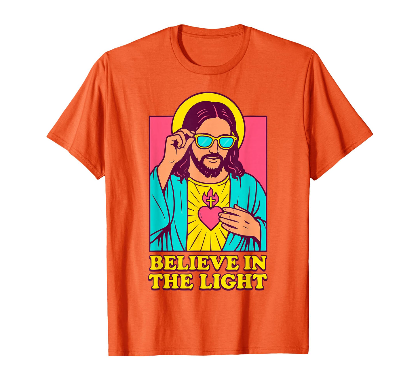 Christian Jesus Believe in The Light Anime Pop Art Pink T-Shirt