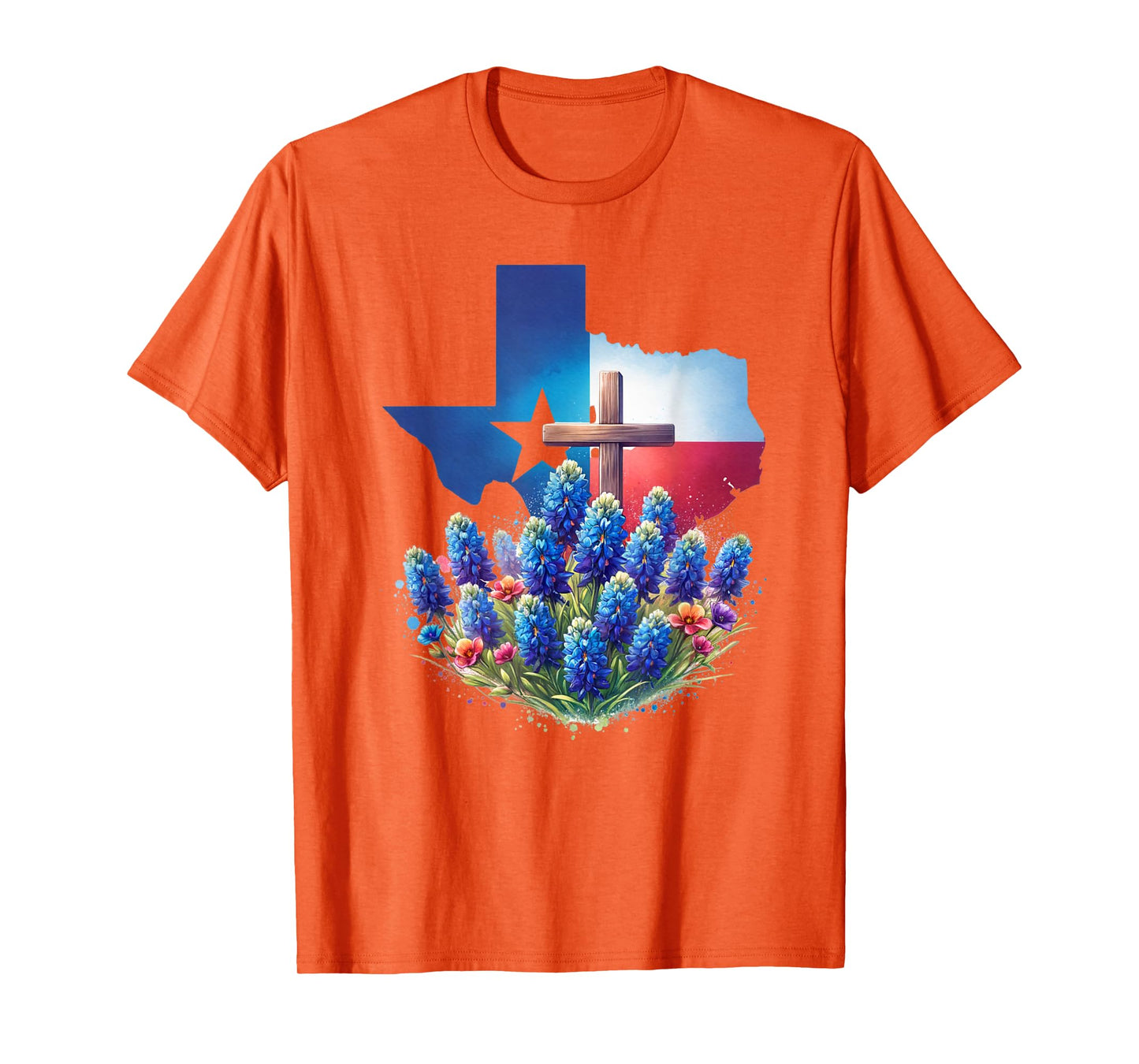 Christian Texan Pride, Bluebonnet Flower Cross T-Shirt