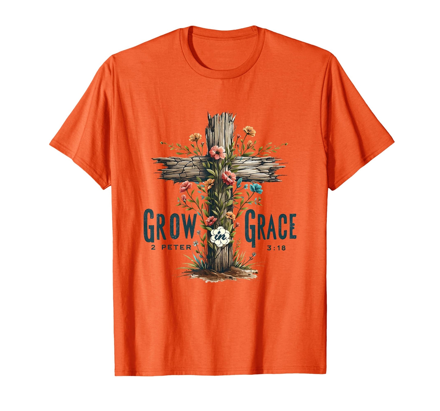 Christian Grow in Grace Bible Floral Cross T-Shirt
