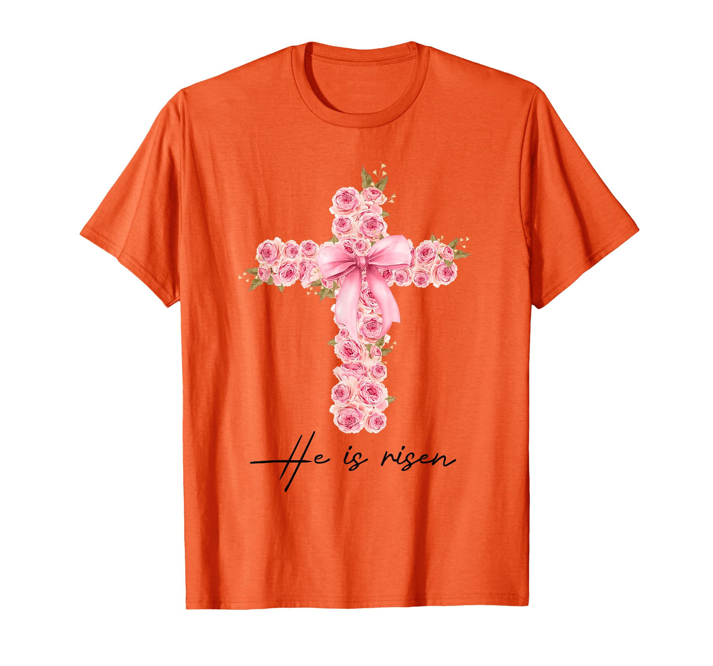 He Is Risen Coquette Bow Floral Cross Faith Easter Christian T-Shirt