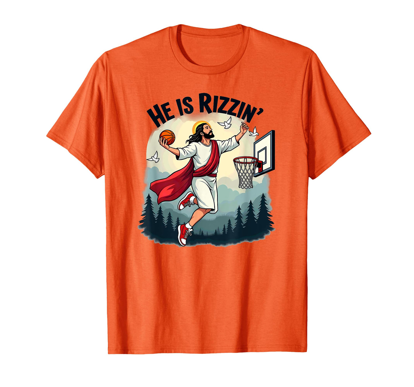 He Is Rizzin Easter Jesus Playing Basketball Hoop T-Shirt