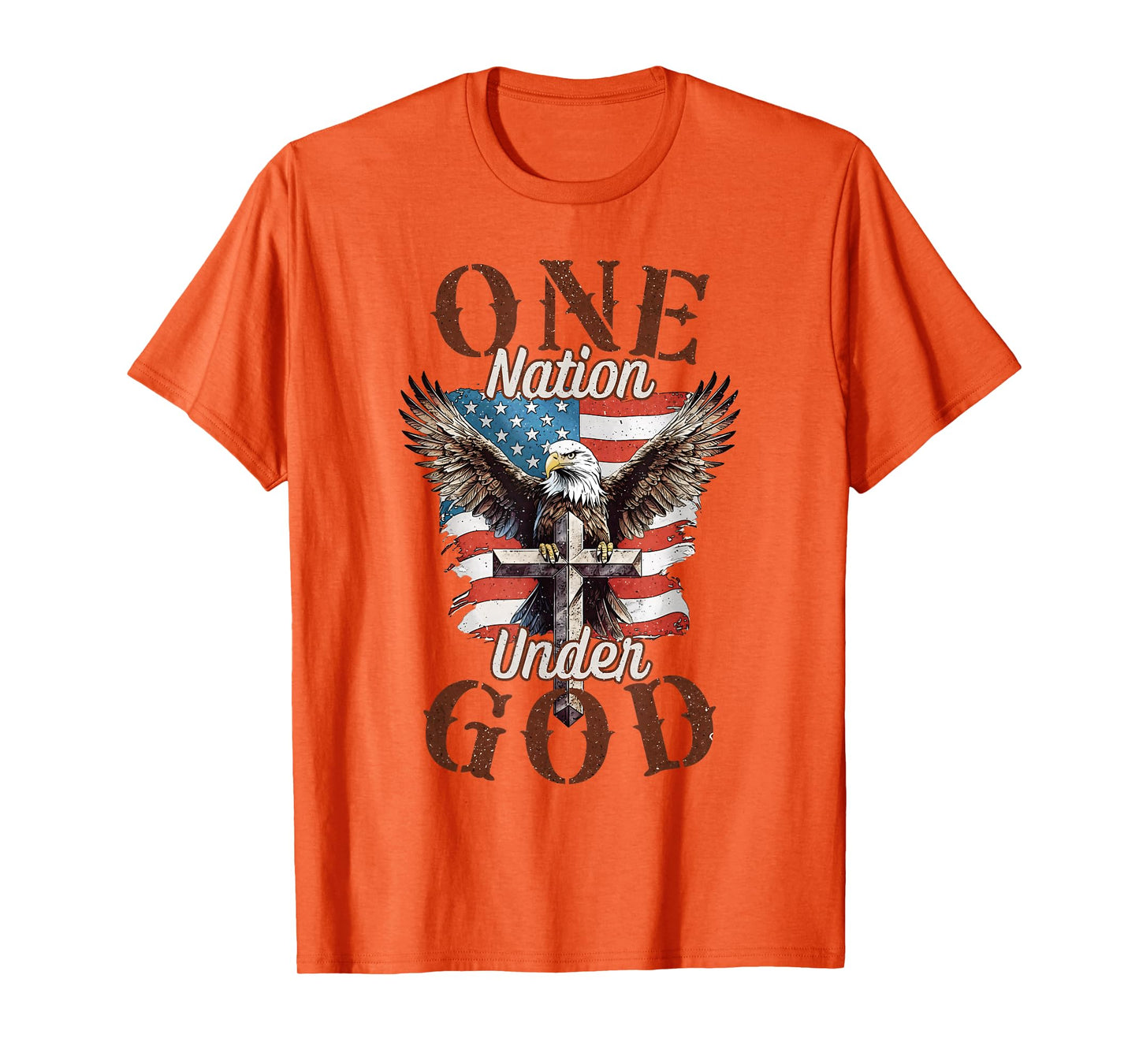 One Nation Under God Eagle Cross and American Flag Men Women T-Shirt