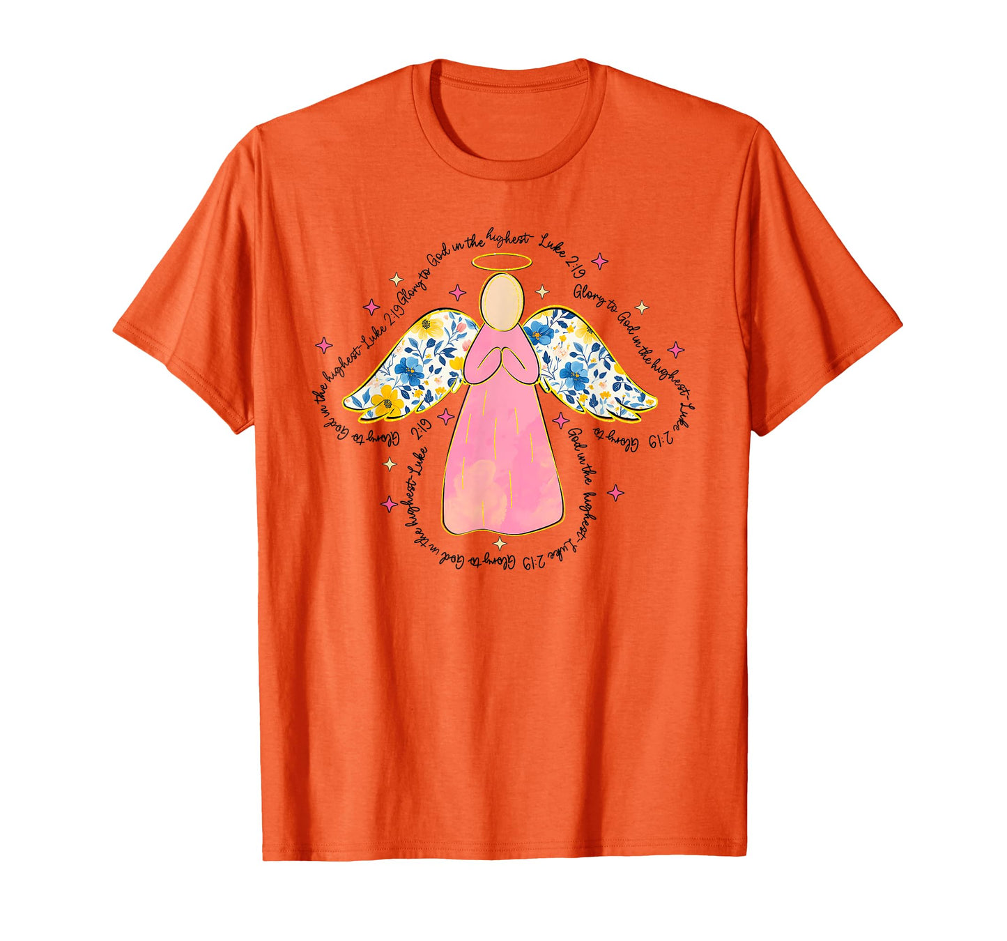 Silhouette Pink Floral Angel God, Beautiful Christmas Angel T-Shirt