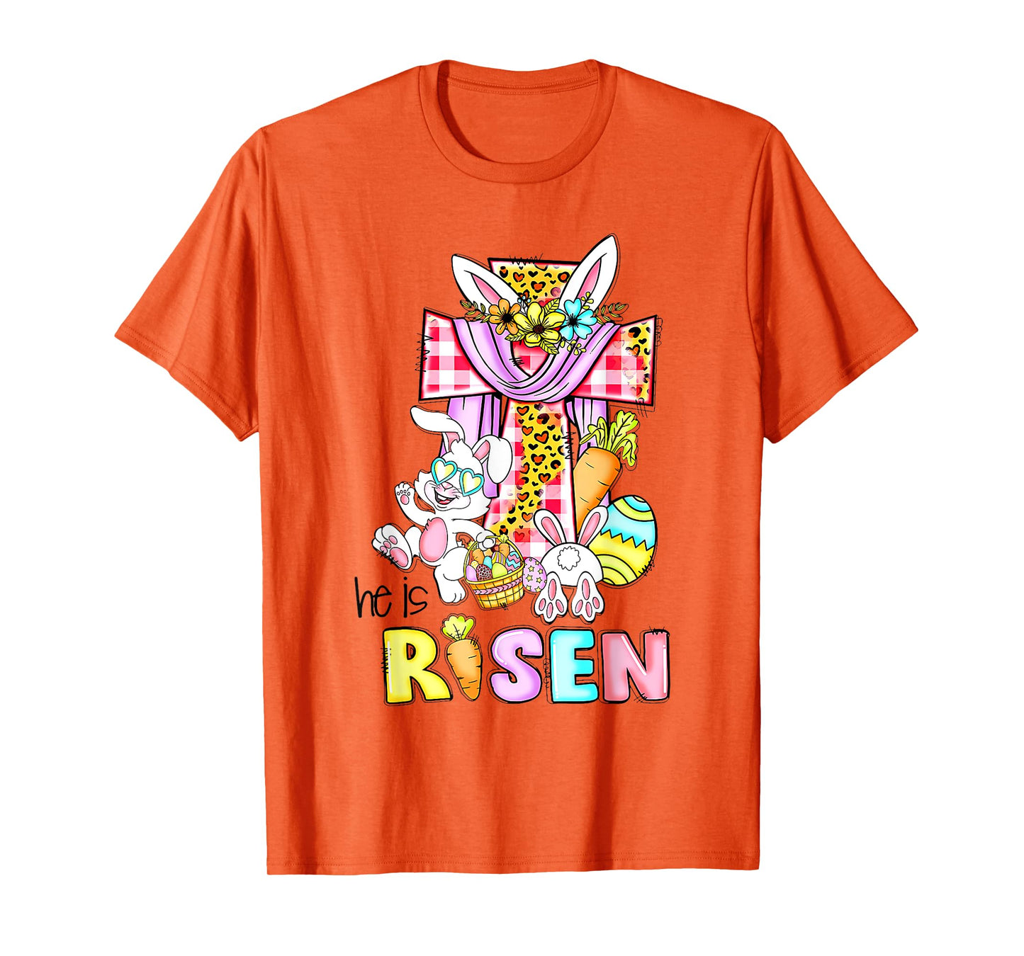 He Is Risen Floral Cross Vintage Happy Easter Day T-Shirt