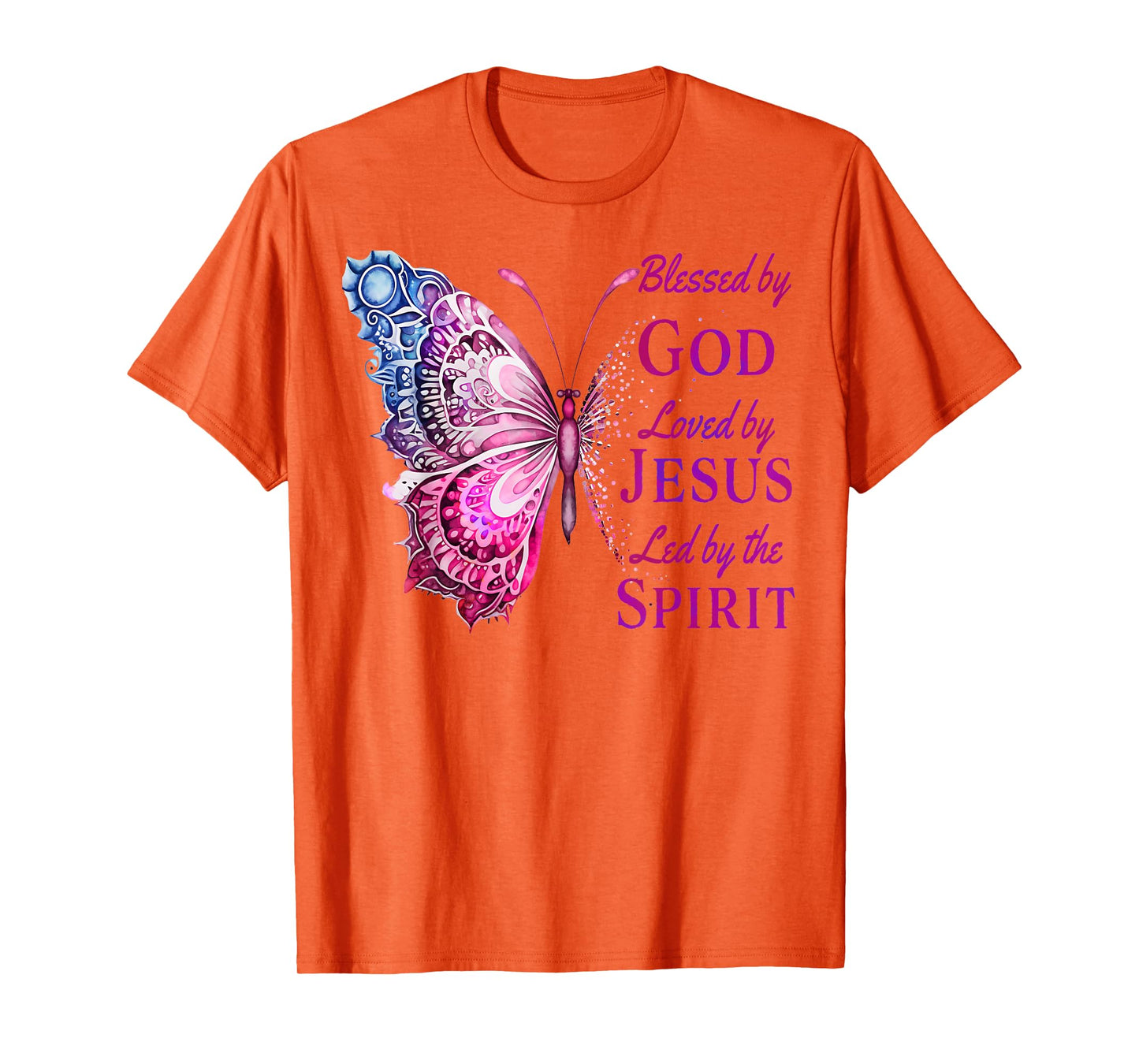 Blessed by God Loved by Jesus Pink Butterfly Christian T-Shirt