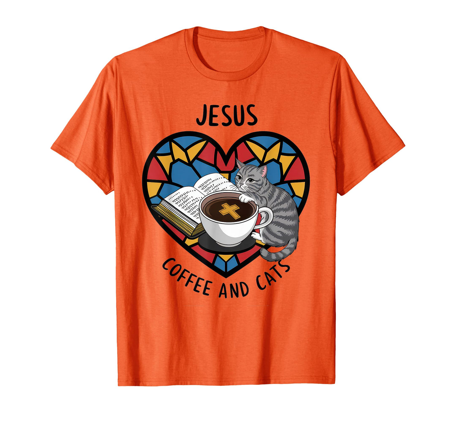 Jesus Coffee Cats Funny Cute Design Jesus Lovers Christian T-Shirt