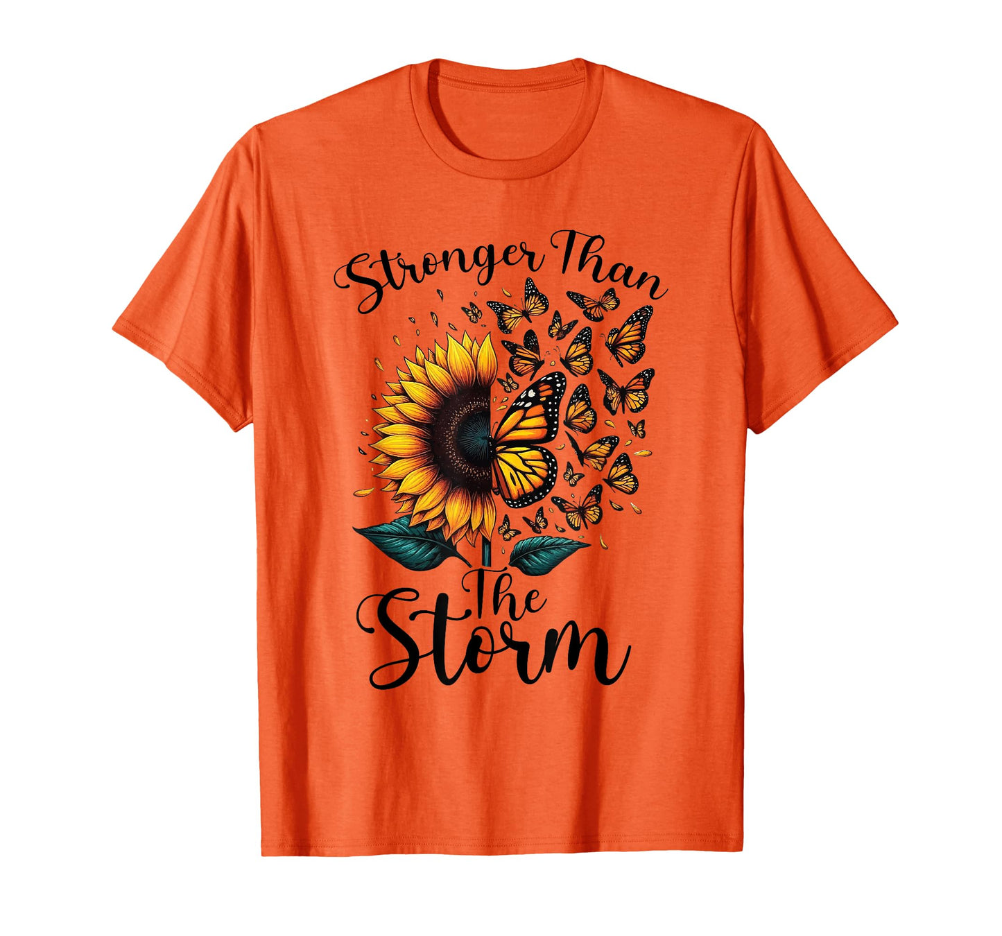 Stronger, Than The Storm Sunflower Yellow Butterflies Flying T-Shirt