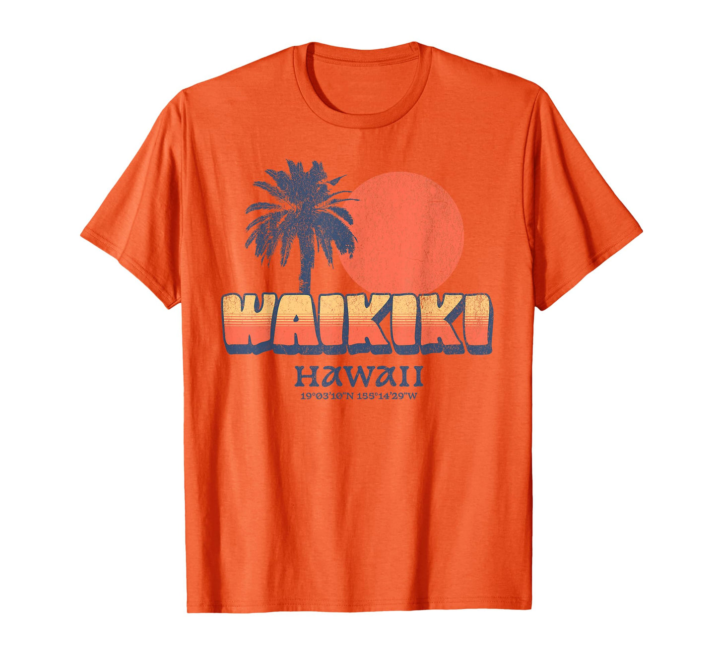Funny Waikiki Hawaii Retro Sunset Palm Tree Hawaiian Beach T-Shirt