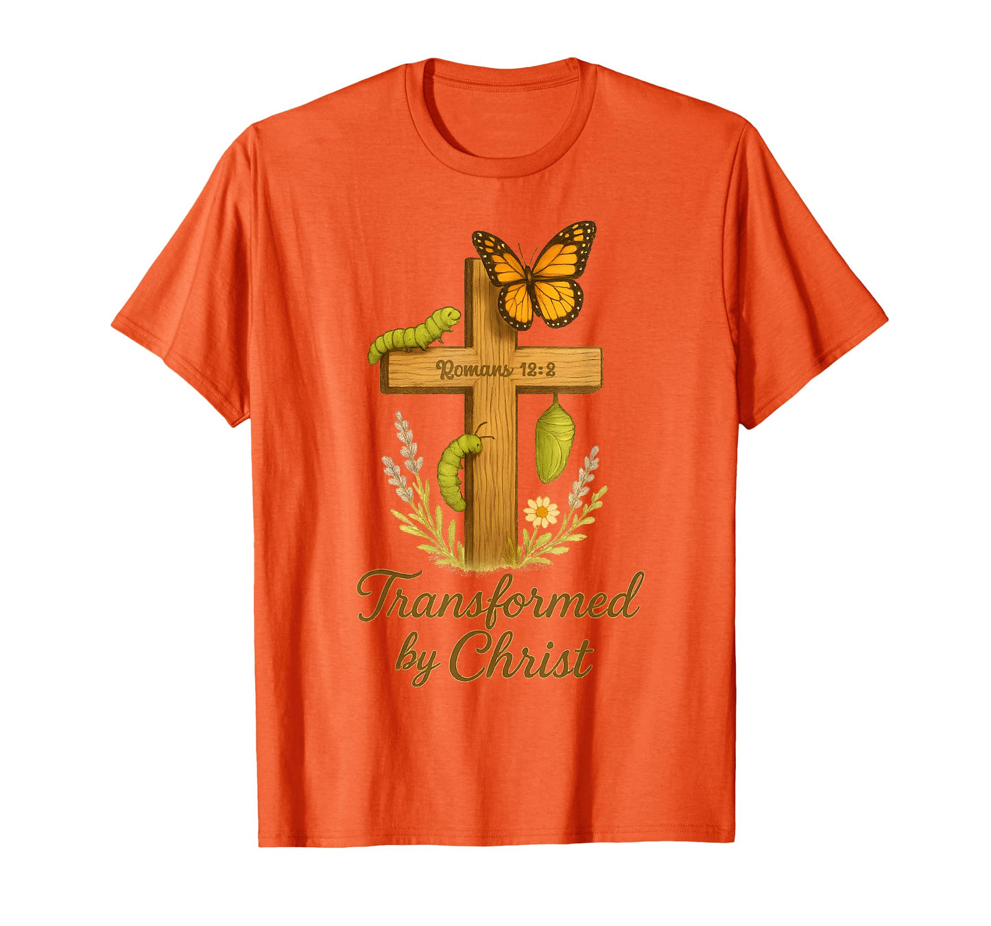 Christian Butterfly Cross Romans 12 2 Bible Verse Entomology T-Shirt