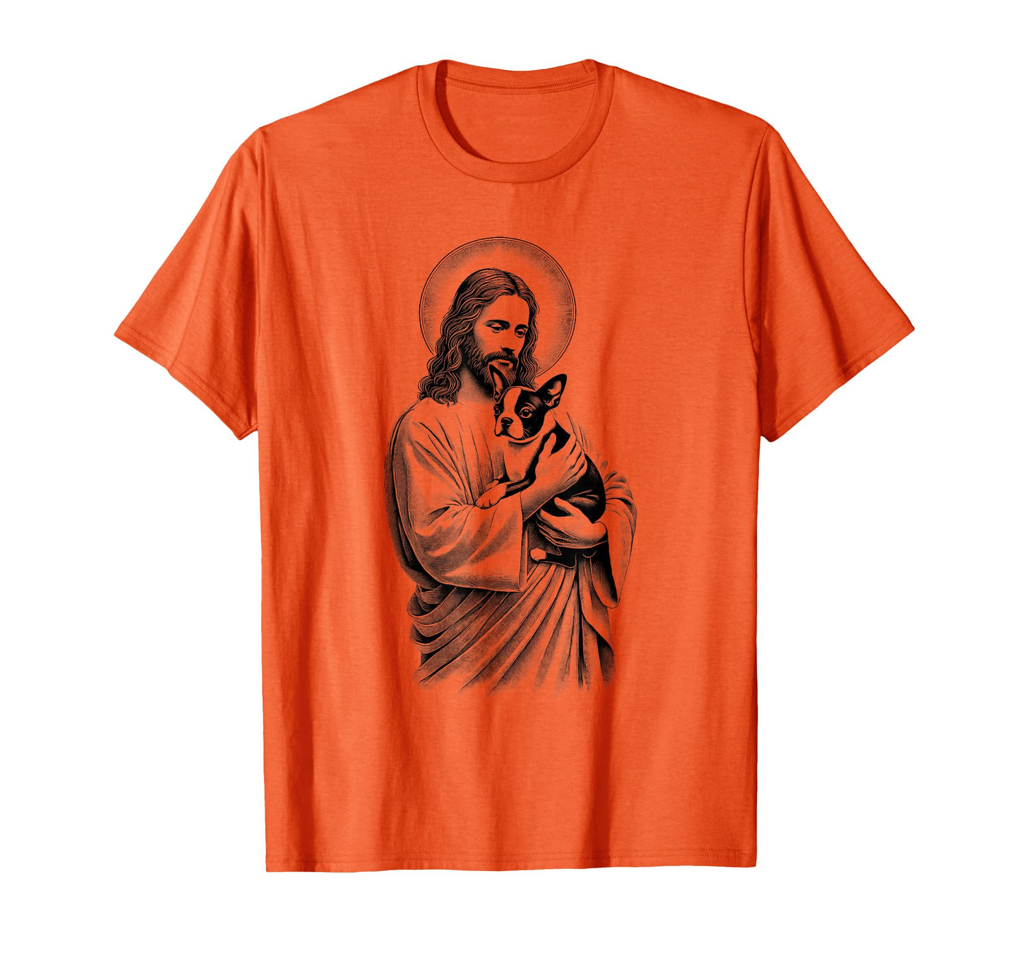 Jesus Hugging Boston Terrier Christian Faith Dog Lover T-Shirt
