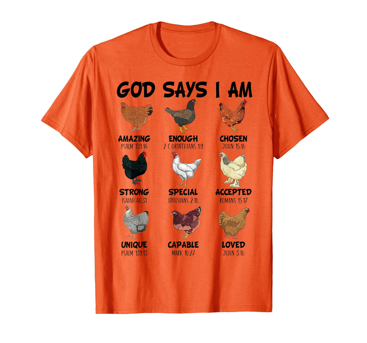God Says I Am Christian Women Girls Kids Chicken Breeds T-Shirt