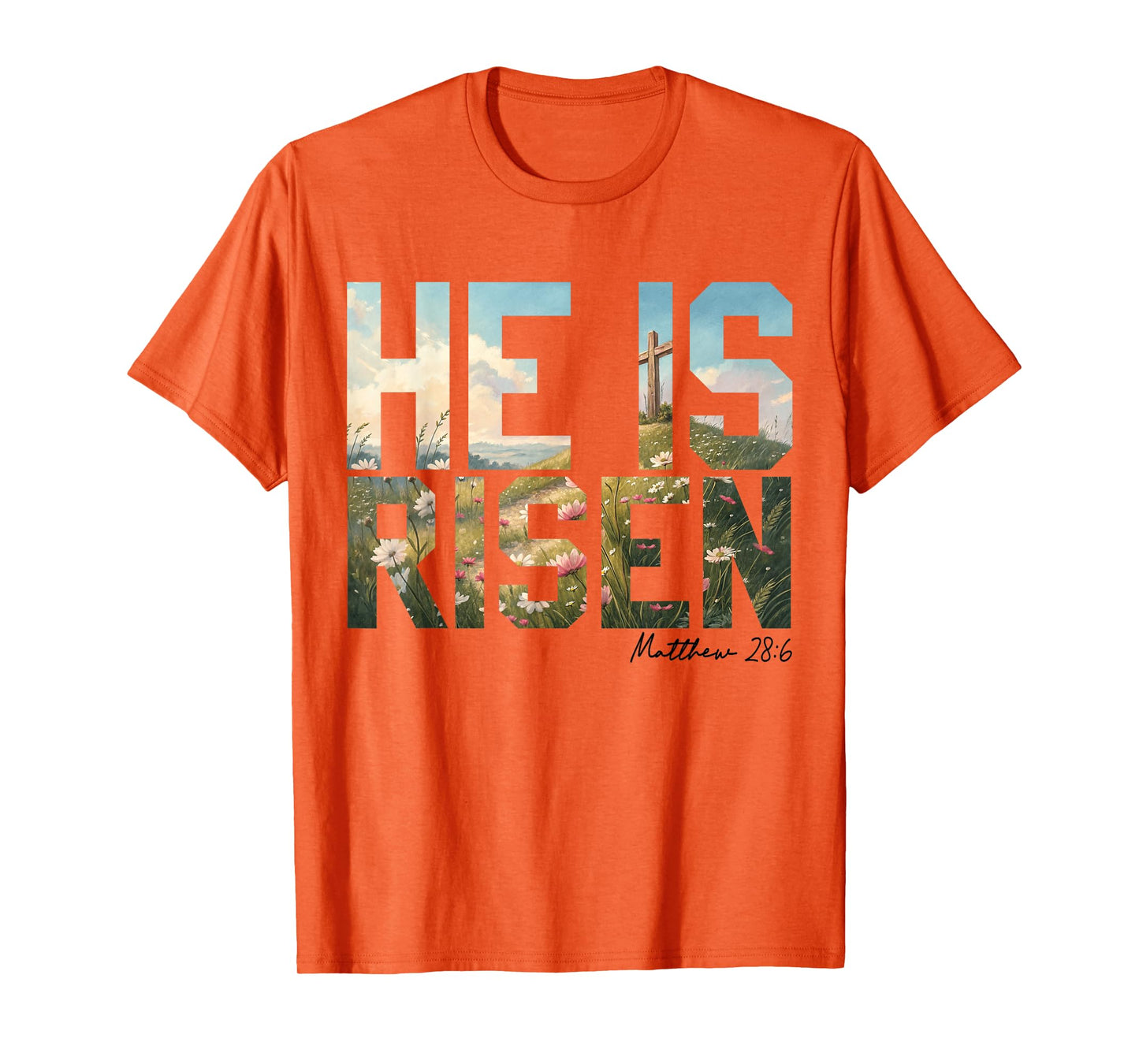 He Is Risen Wildflower Cross Jesus Christian Easter Faith T-Shirt