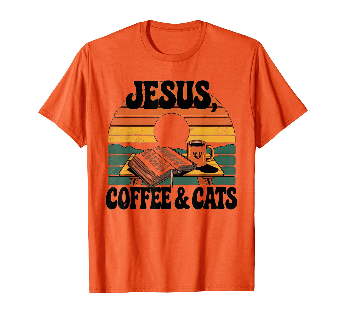 Jesus Coffee Cats Funny Cute Design Jesus Lovers Christian T-Shirt