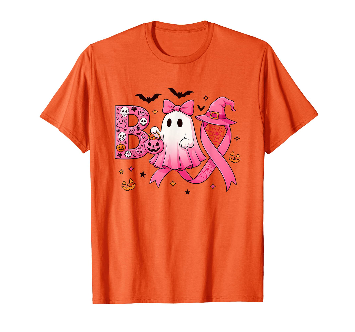 Cute Pink Ribbon Ghost Halloween, Breast Cancer Awareness T-Shirt