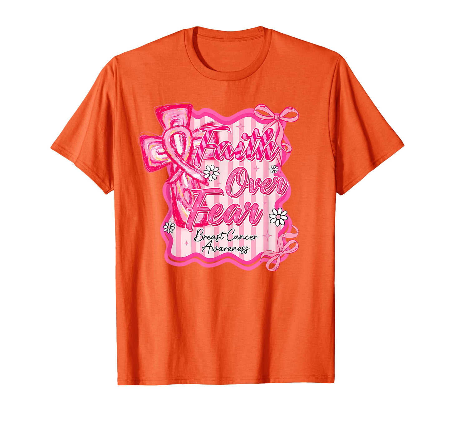 Preppy Breast Cancer Faith Over Fear Coquette Women Girls T-Shirt