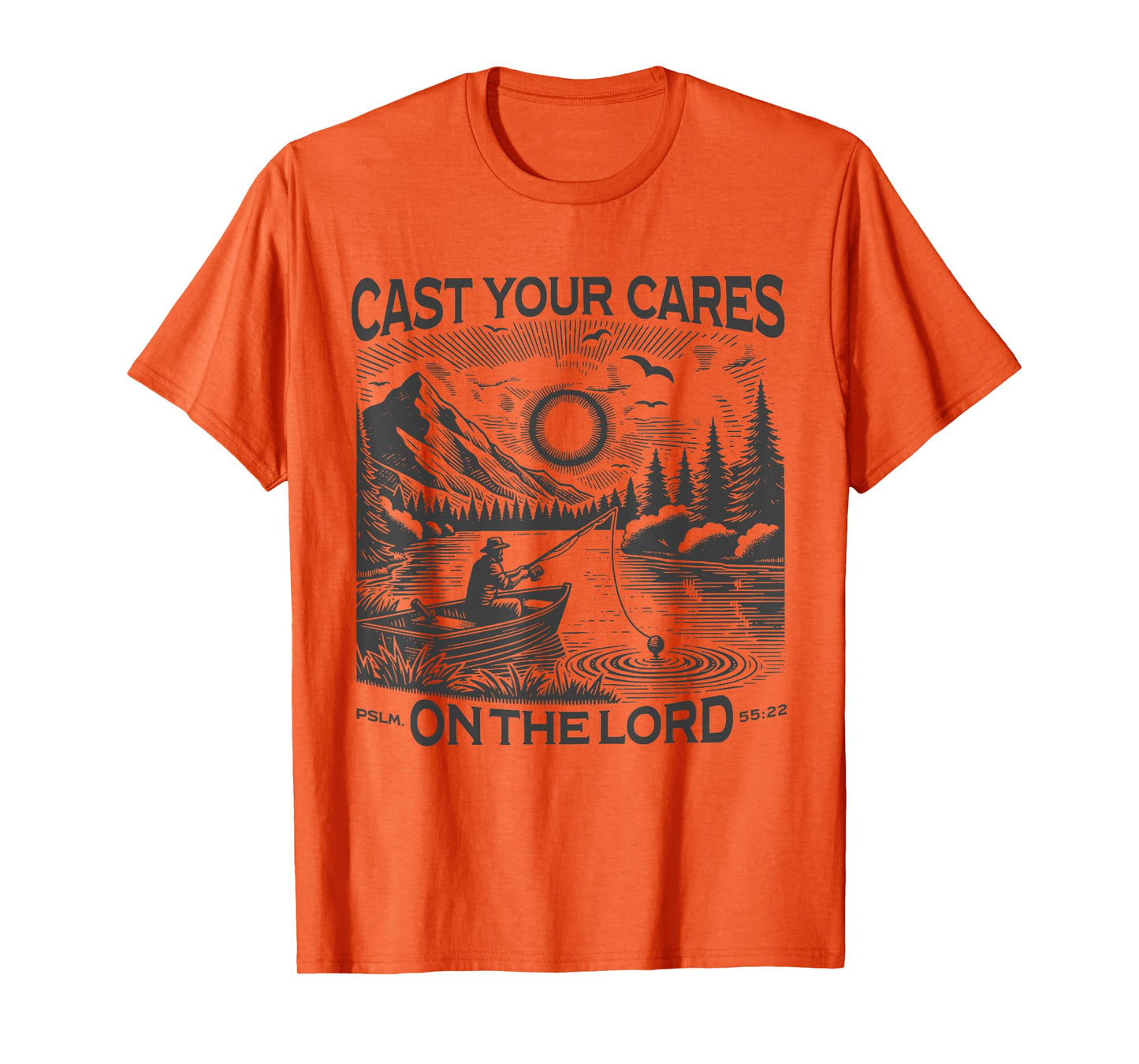 Cast Your Cares On The Lord Man Christian Fishing Fisherman T-Shirt