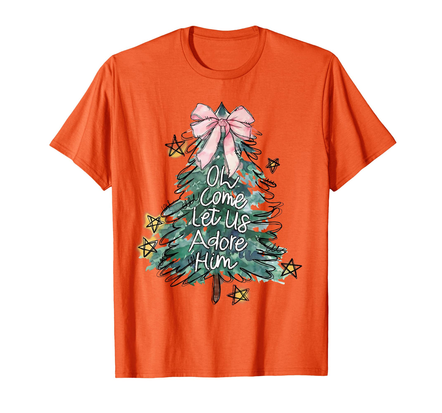 Oh Come Let Us Adore Him Christmas Xmas Tree Christian Jesus T-Shirt