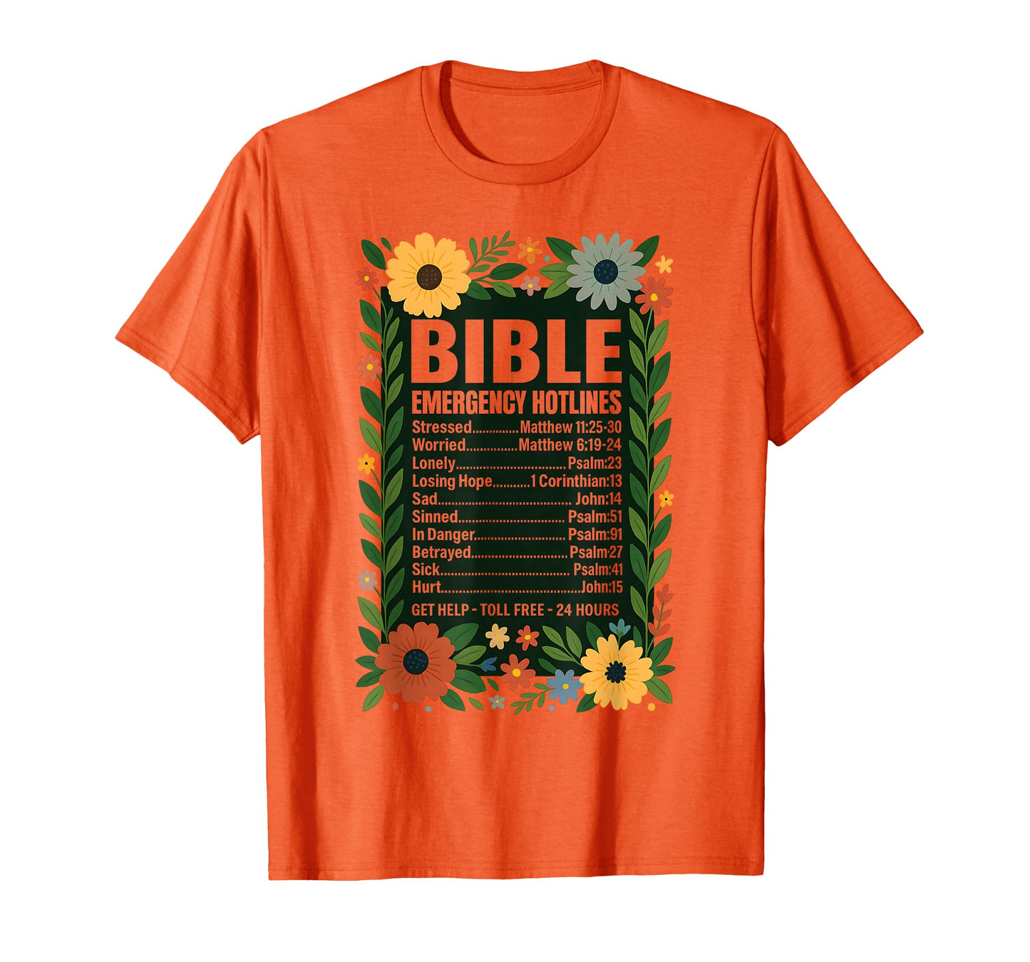 Bible Emergency Numbers Retro Flowers Jesus Hotline T-Shirt