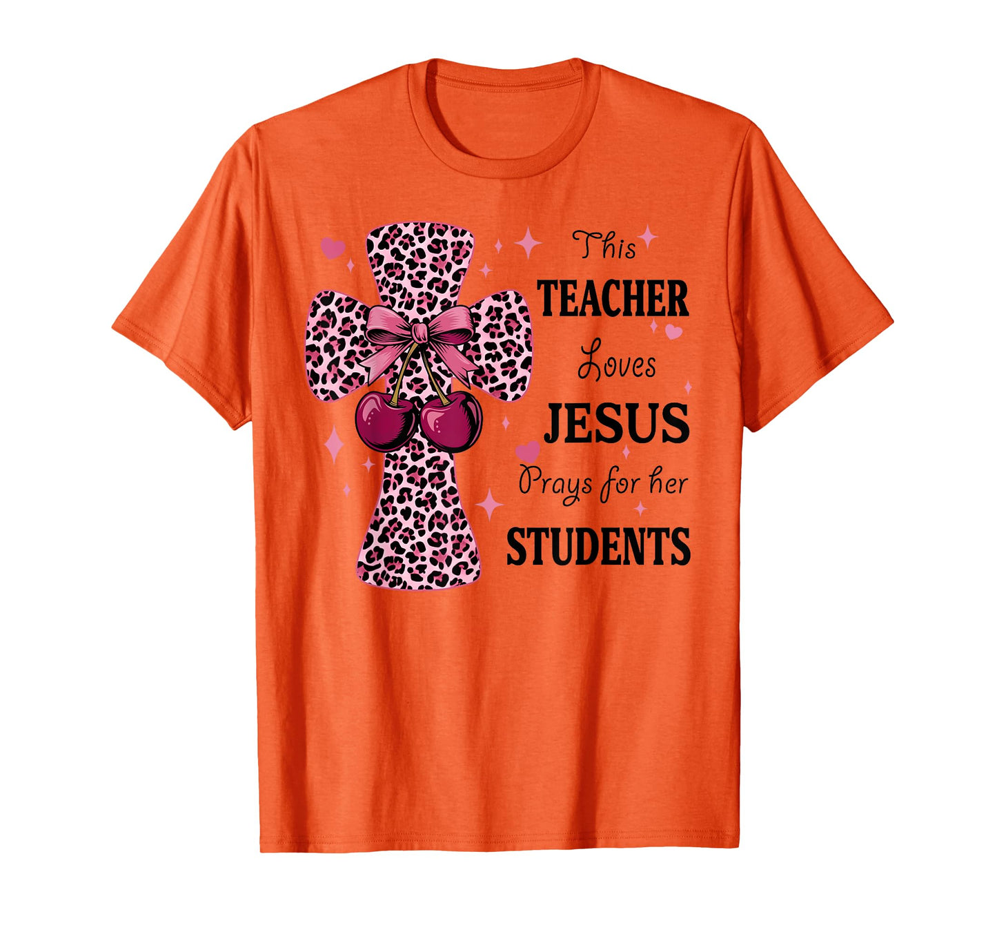 Leopard Cross and Cherry Design for Christian Teachers T-Shirt
