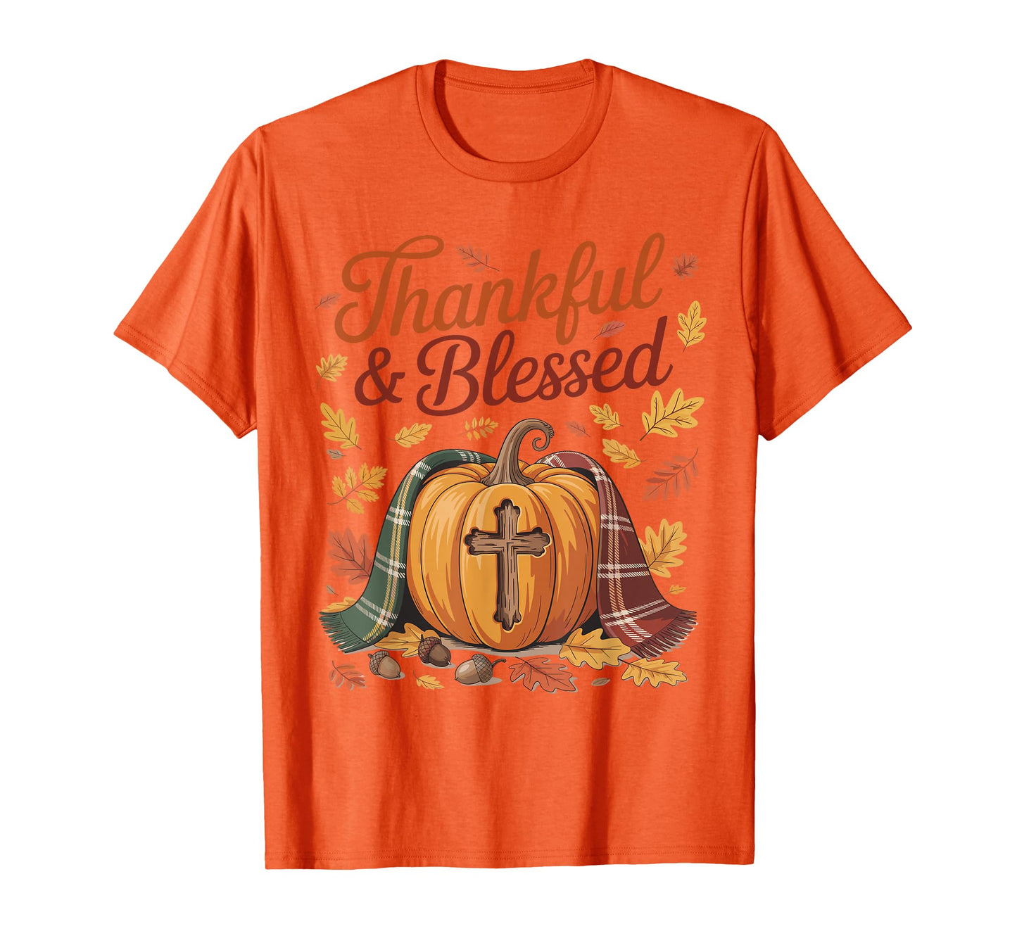 Thankful Blessed Pumpkin Cross Thanksgiving Fall T-Shirt