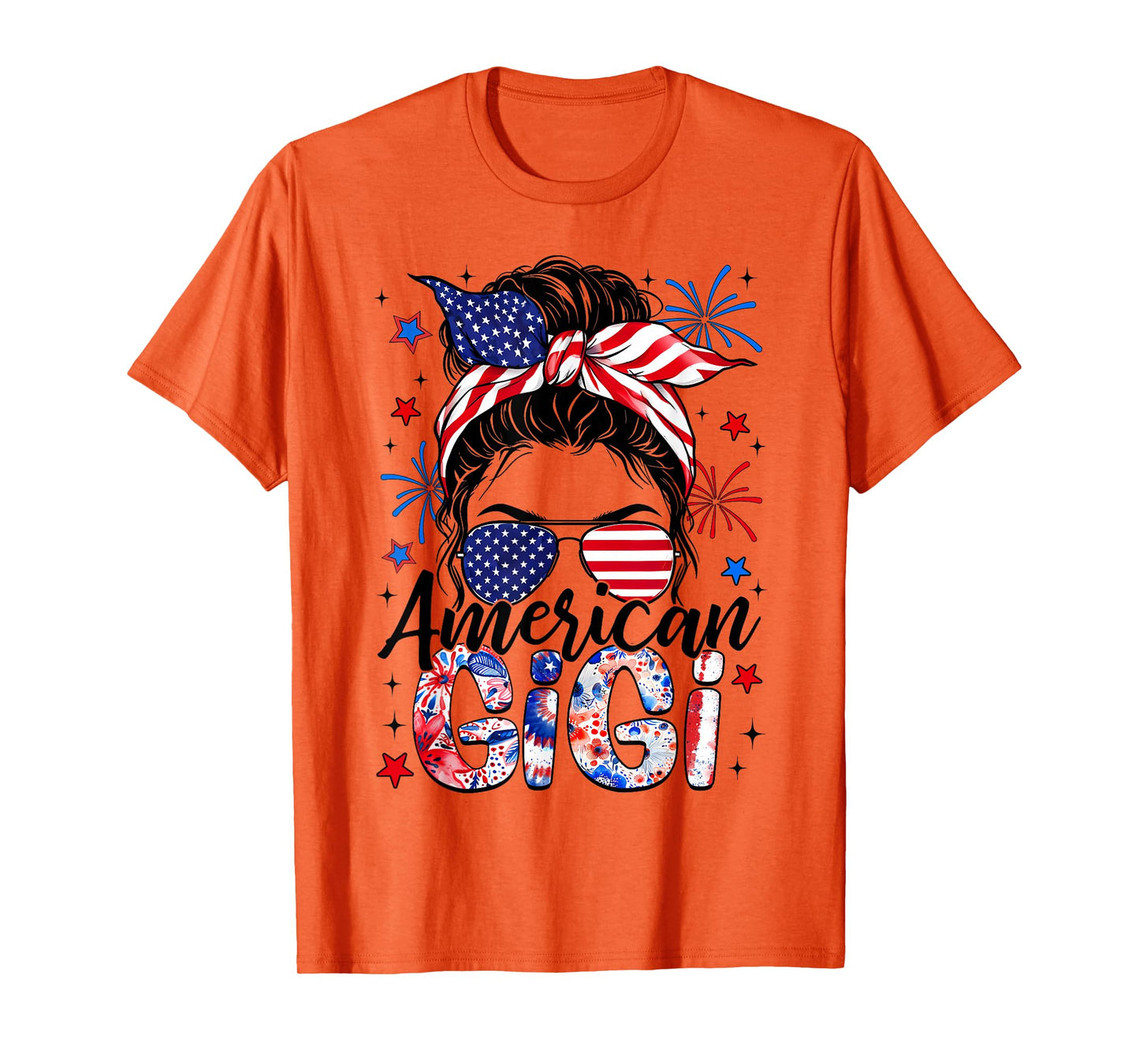 Gigi 4th Of July American Flag Patriotic Messy Bun T-Shirt