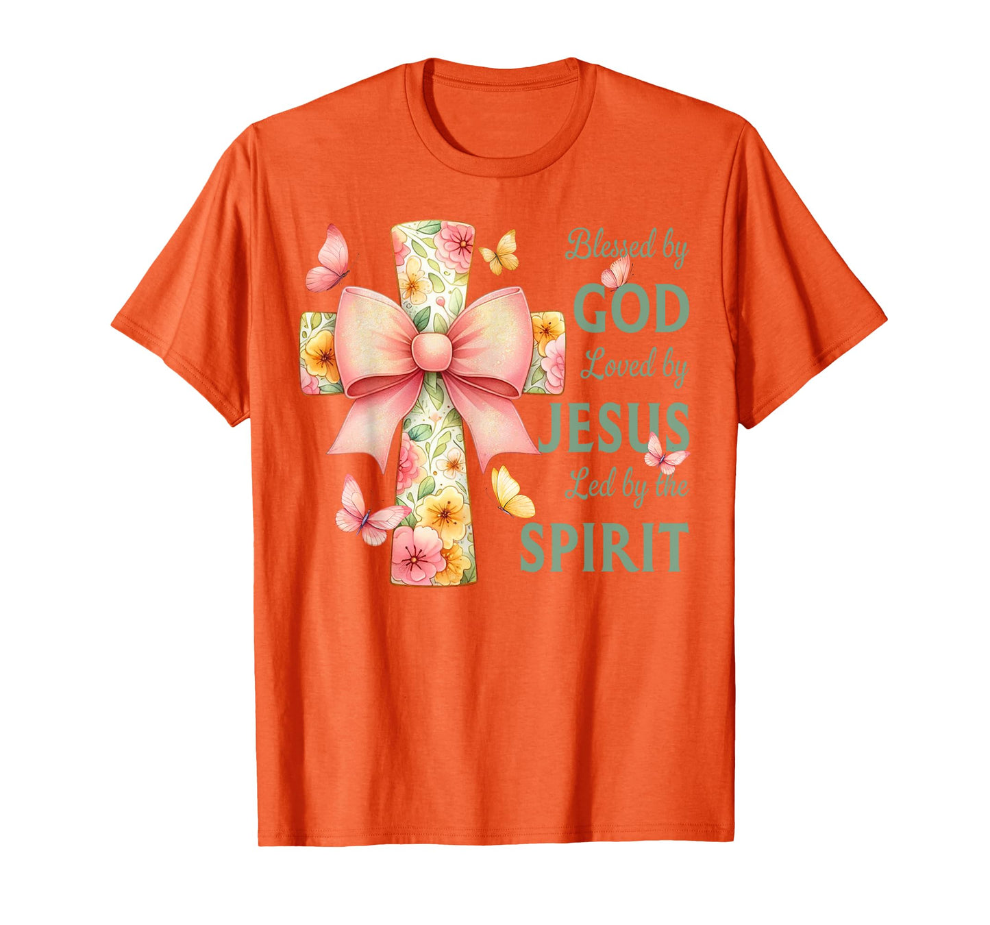 Blessed by God Loved by Jesus Pastel Floral Coquette Cross T-Shirt