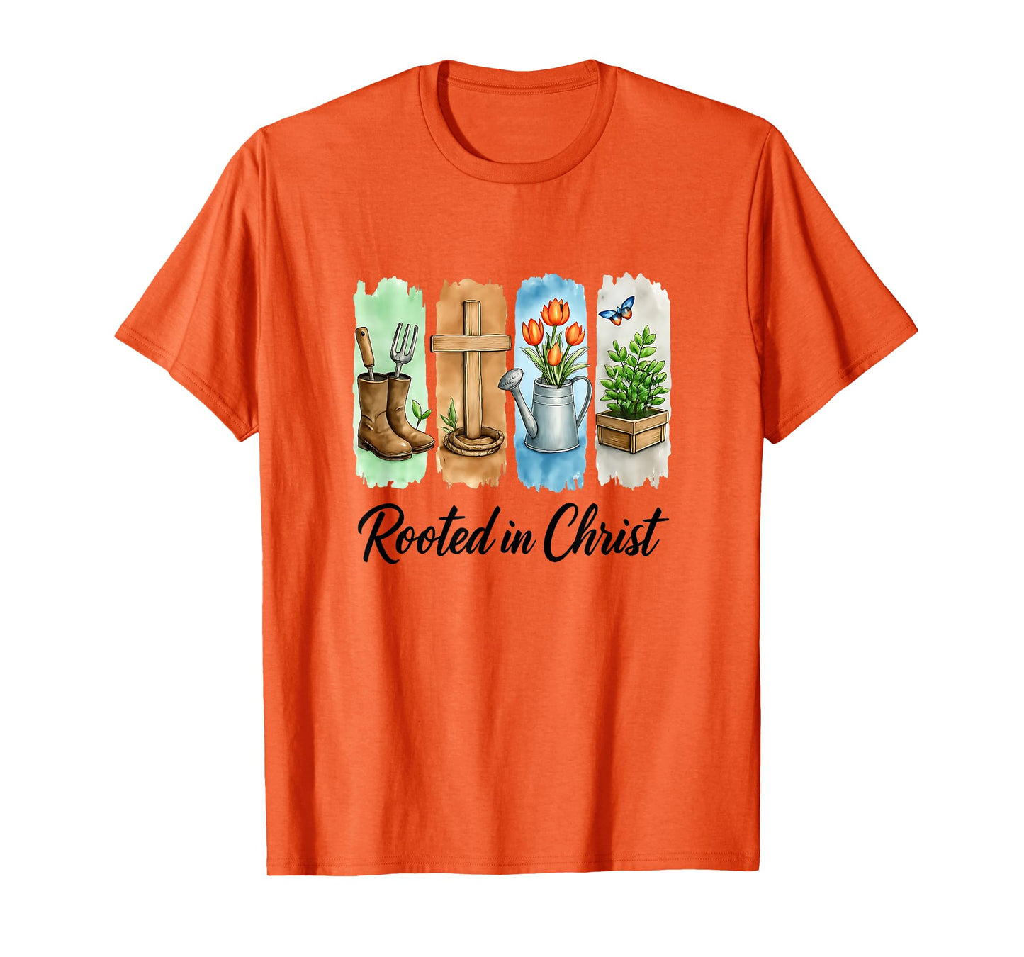 Rooted in Christ Brushstroke Floral Christian Women Garden T-Shirt
