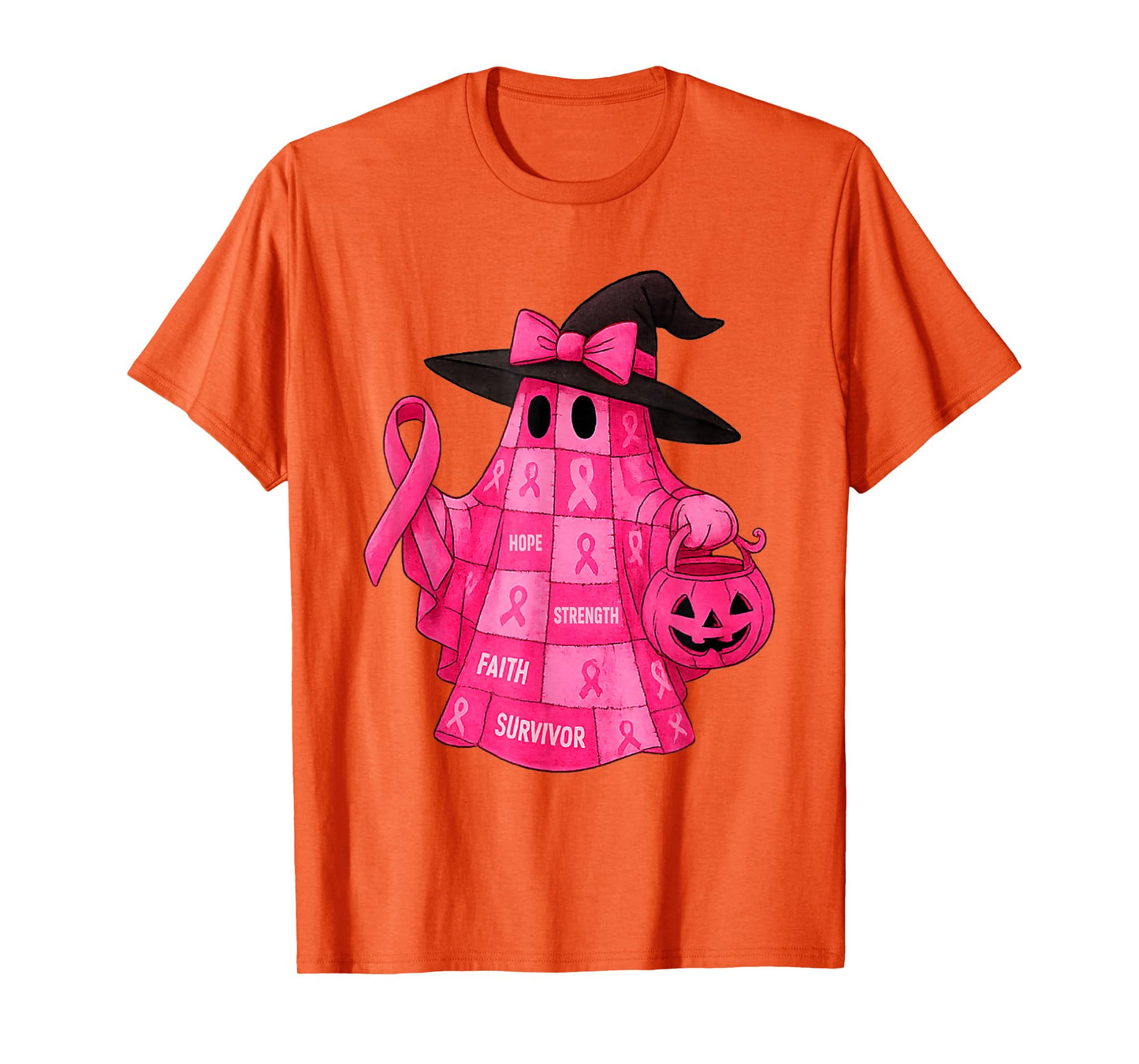Breast Cancer Awareness Ghost Pink Ribbon Patchwork Ghost T-Shirt