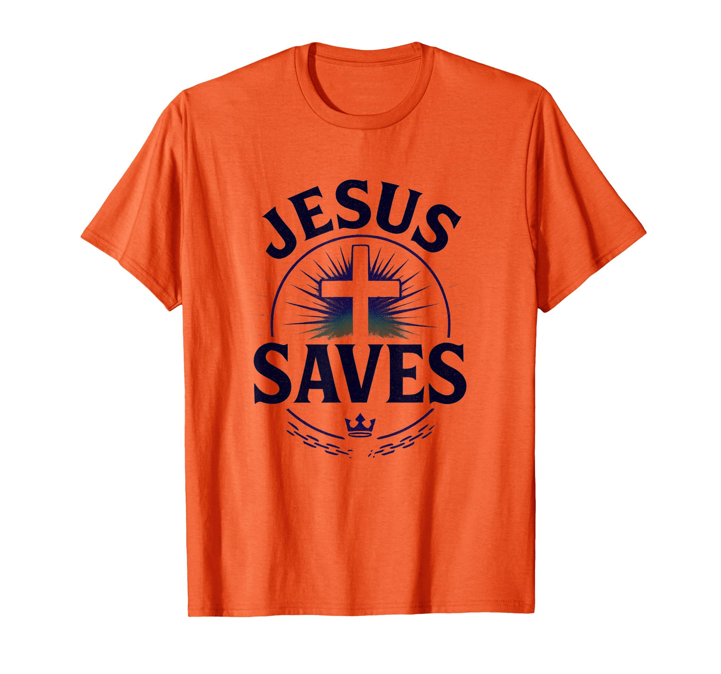 Jesus Saves Cross Chain Broken Crown Distressed Look T-Shirt