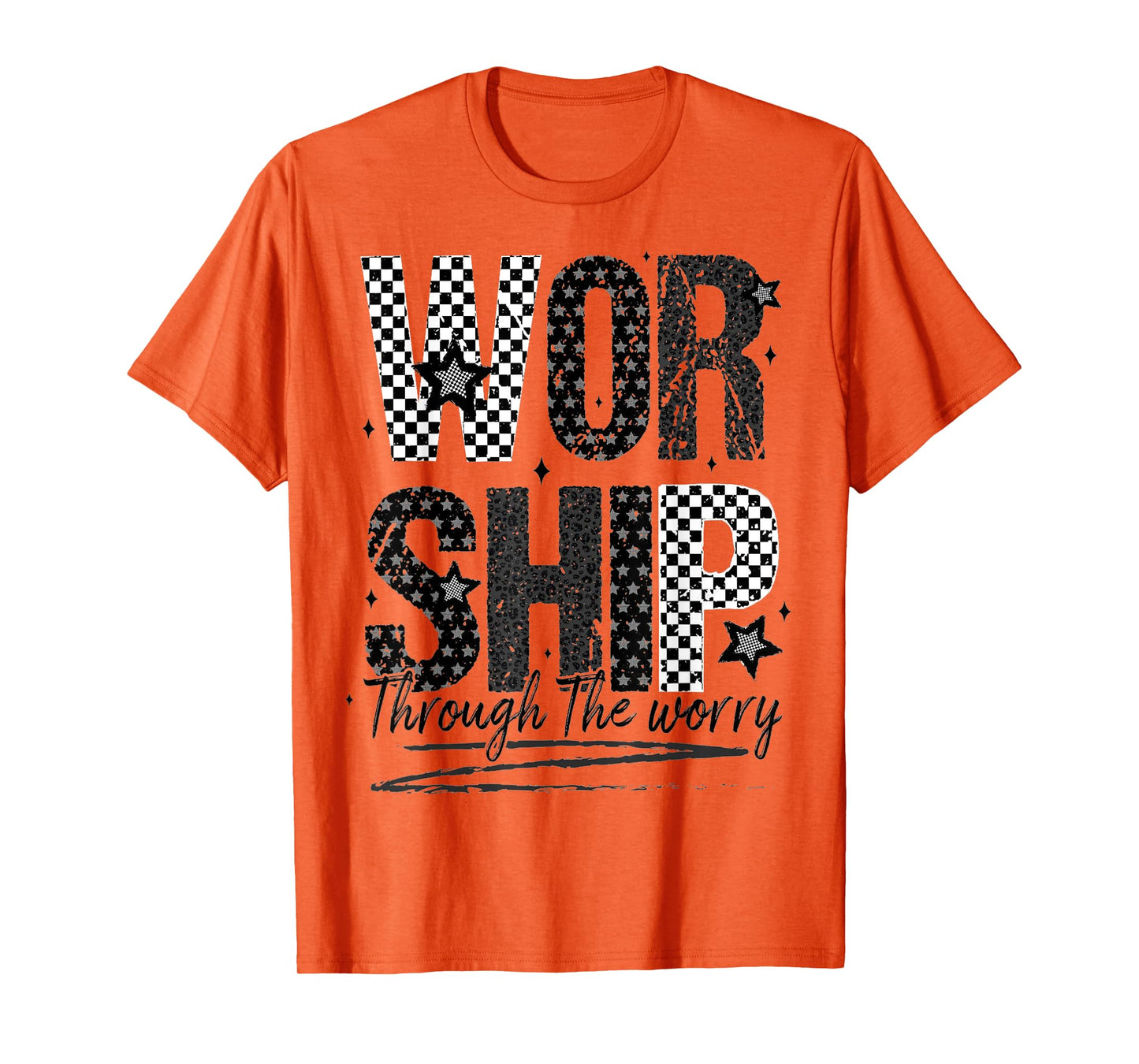 Worship Through The Worry Jesus Bible Verse Checkered T-Shirt