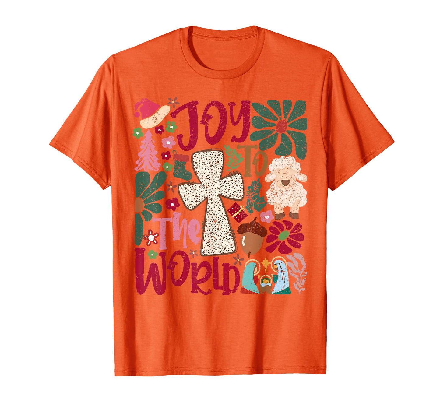 Joy to the World Christmas Nativity Scene Boho Flower T-Shirt