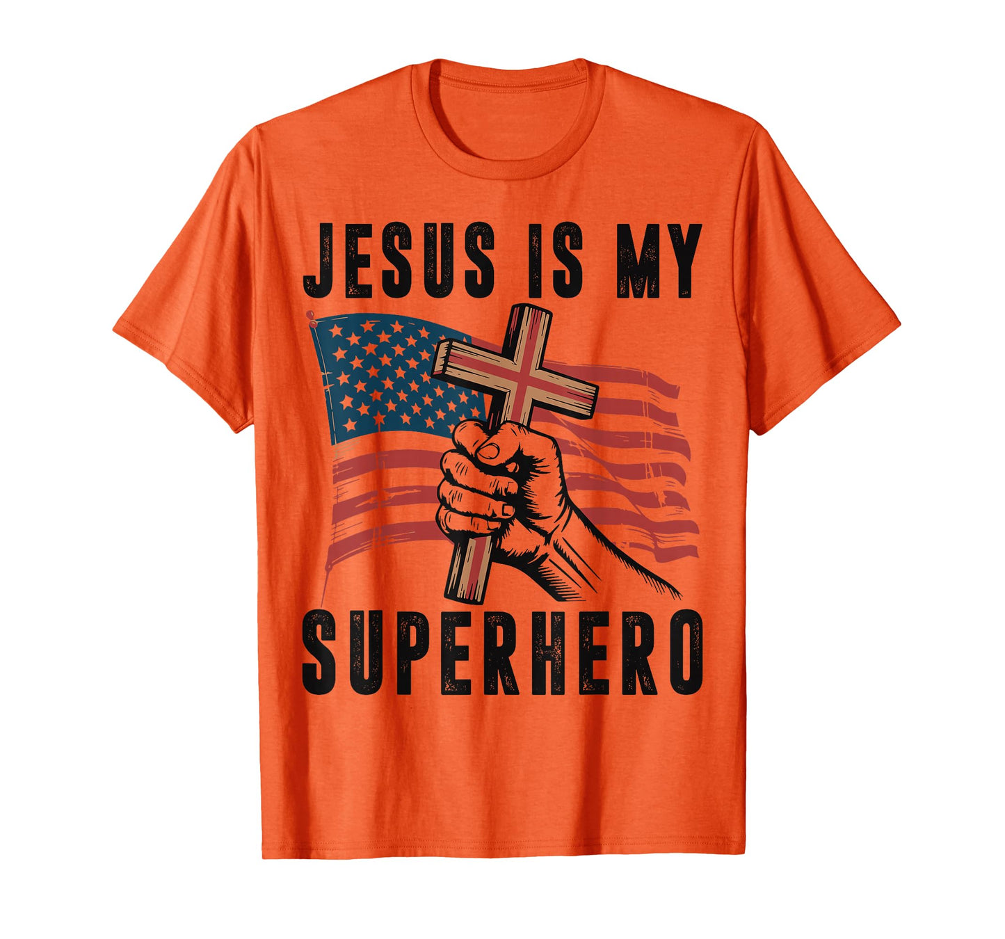 Jesus My Superhero Christian Patriotic Cross American Flag T-Shirt