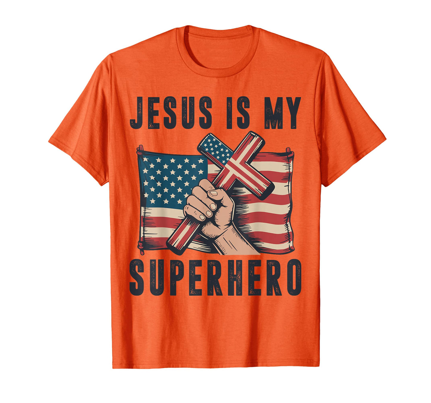 Jesus My Superhero Christian Patriotic Cross American Flag T-Shirt