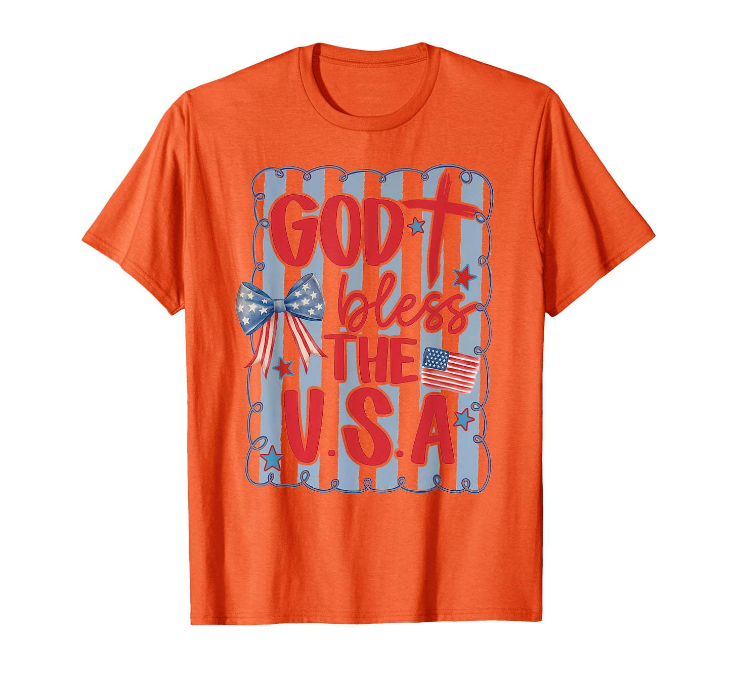 God Bless The USA Blue American Flag 4th Of July Patriotic T-Shirt