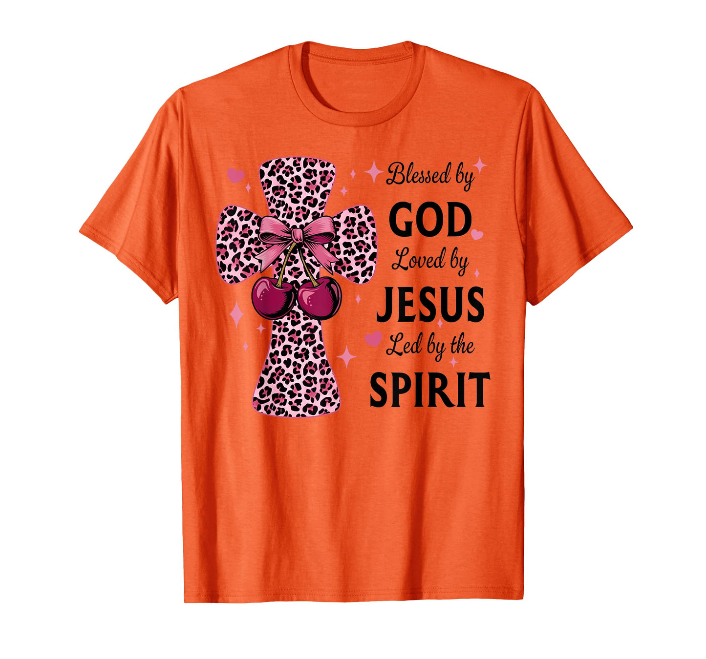 Blessed by God Loved by Jesus Coquette Leopard Cross T-Shirt