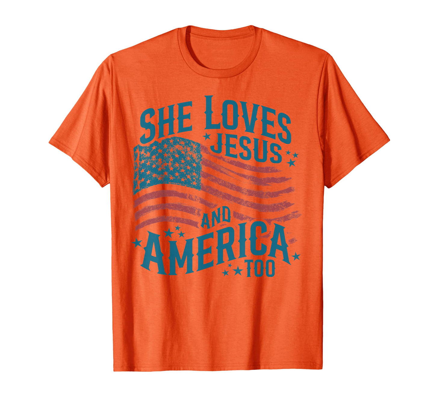 She Loves Jesus And America Too USA Flag 4th of July T-Shirt