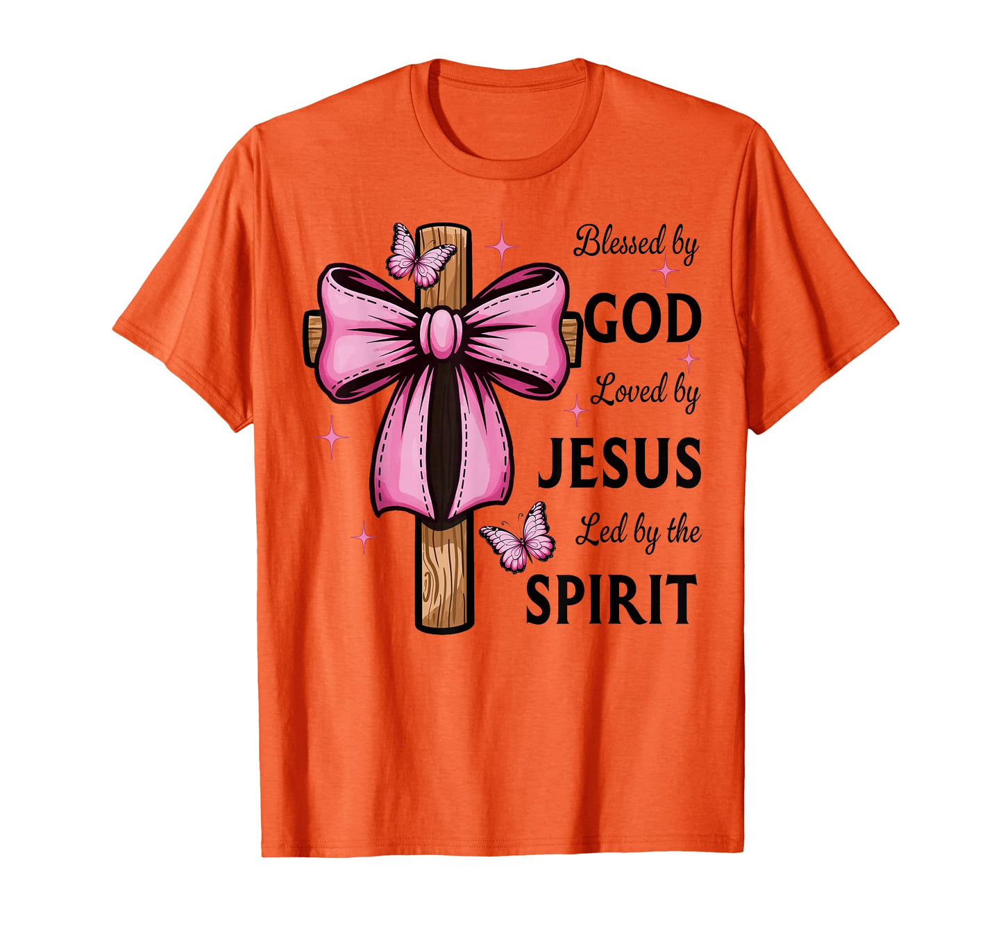 Blessed by God Loved by Jesus Pink Coquette Bow And Cross T-Shirt