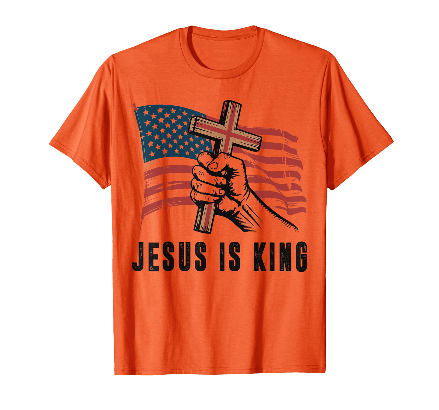 Mens Jesus is King Christian Patriotic Cross American Flag T-Shirt